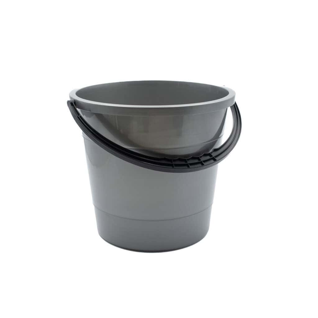 A plastic bucket with a capacity of 12 litres for household and garden work, made from durable material.