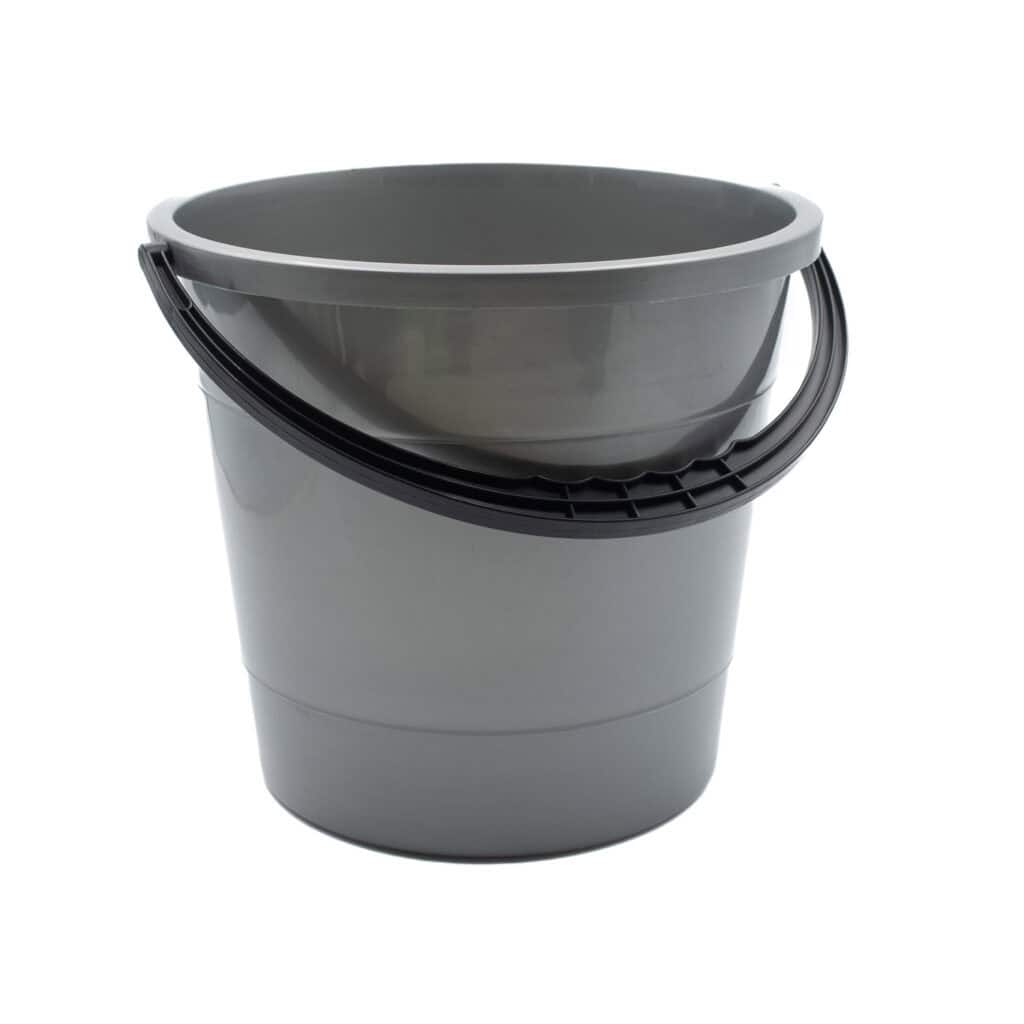 A 20-litre plastic bucket for household and garden work — hard-wearing and light. Suitable for storing and moving a range of materials, and easy to clean.